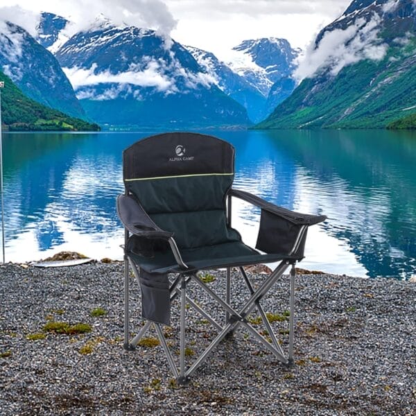 LET'S CAMP Oversized Folding Camping Chair Portable Outdoor Heavy Duty Padded Chairs Lawn Chair with Cup Holder, Storage Pocket and Cooler Bag, Supports 450LBS, for Camp, Travel, Picnic,2 Pack(Green) - Image 2