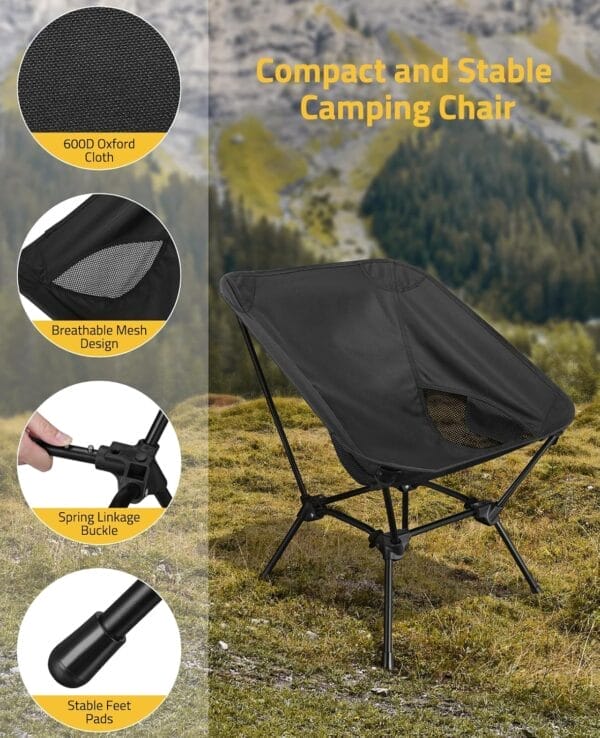 CVLIFE Camping Chair Portable Folding Backpacking Chair for Outside Hunting Fishing Hiking Black - Image 3