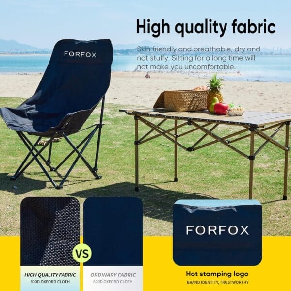 Portable Folding Camping Chair with High Back Upholstered Side Pocket Headrest Oversized Lightweight Lawn Chair Outdoor Chair for Outdoor Camping, Beach, Leisure, Travel, Tailgate, Adults - Image 4