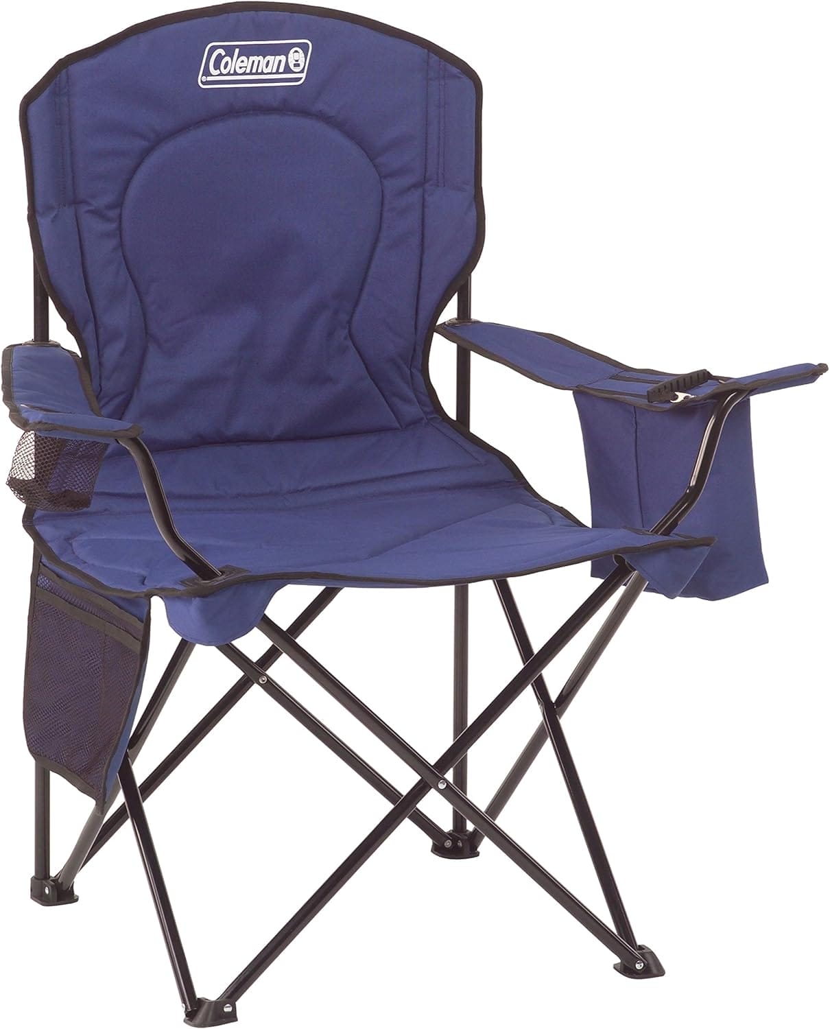 Coleman Portable Quad Camping Chair with 4-Can Cooler, Cushioned Seat & Back with Side Pockets & Cup Holder, Carry Bag Included