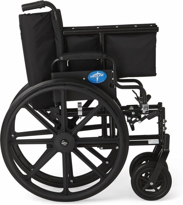Medline Premium Ultra-Lightweight Wheelchair with Flip-Back Desk Arms and Elevating Leg Rests for Extra Comfort, Black, 22” x 18" Seat - Image 5