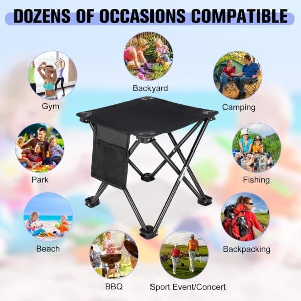 KABOER 2 Pack Folding Camping Stool Portable Outdoor Camping Chair for Fishing BBQ Hiking Gardening and Beach,Travel with Carry Bag(Black) - Image 7
