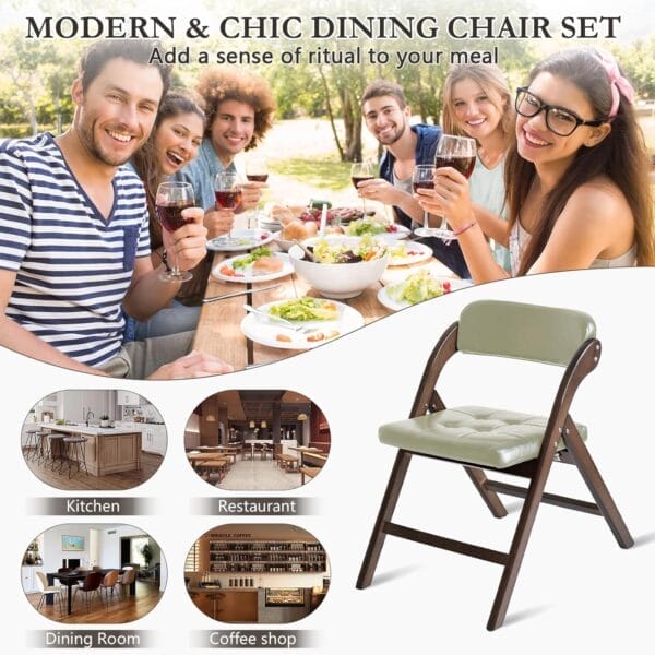 Wooden Folding Chairs Set of 2, Folding Chairs with Padded Seats, 31" Stackable Folding Dining Chairs, Folding Extra Chair for Banquet Room, Bedroom, Party Chairs, Walnut Khaki - Image 7