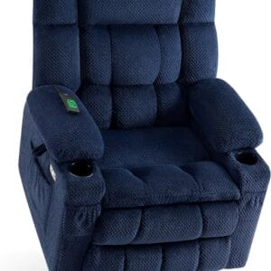 MCombo Large Dual Motor Power Lift Recliner Chair Sofa with Massage and Heat for Tall Elderly People, Infinite Position, USB Ports, Cup Holders, Fabric 7896 (Large, Navy Blue)