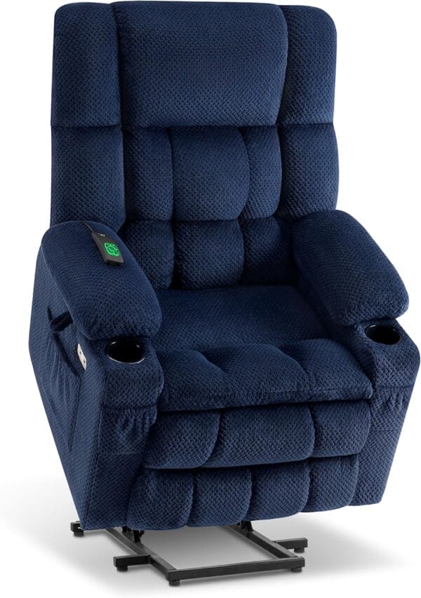 MCombo Large Dual Motor Power Lift Recliner Chair Sofa with Massage and Heat for Tall Elderly People, Infinite Position, USB Ports, Cup Holders, Fabric 7896 (Large, Navy Blue)