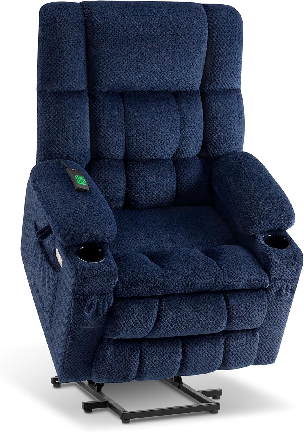 MCombo Large Dual Motor Power Lift Recliner Chair Sofa with Massage and Heat for Tall Elderly People, Infinite Position, USB Ports, Cup Holders, Fabric 7896 (Large, Navy Blue)