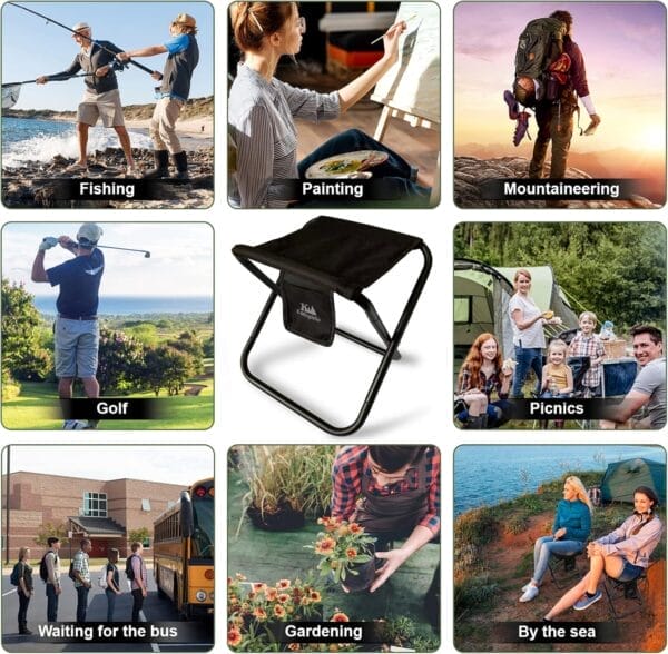 Upgraded Portable Folding Stool, 13 Inch Camping Stool for Adults Fishing Hiking Gardening and Beach with Carry Bag, Hold Up to 450lbs[Black] - Image 6