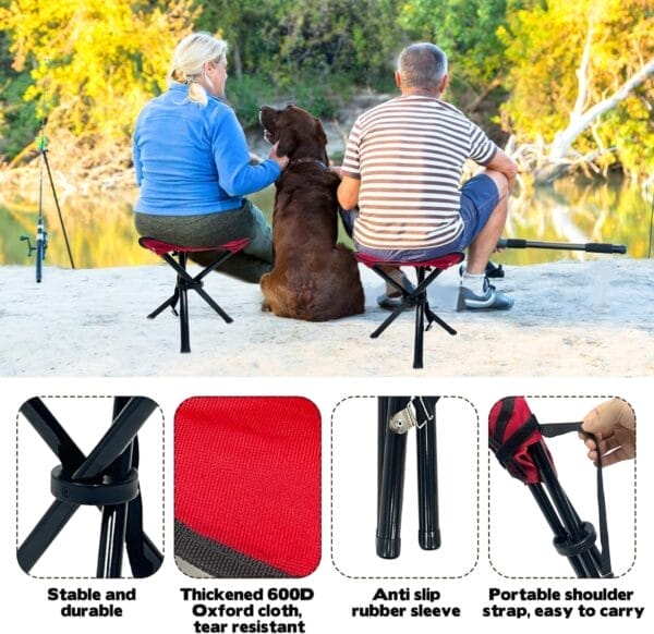 Travel Folding Camping Stool, Use Height 14.6" and Maximum Weight 300 lbs Outdoor Portable Tripod Seat Fishing Chair Seat for Camping Fishing Hiking Gardening and Beach Garden Painting (Red) - Image 4