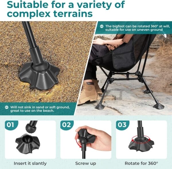 ATEPA Backpacking Chair, Ultralight Folding Portable Small Camping Chairs for Adults Compact Foldable Beach Seat with Anti-Sinking Feet & Aluminum Frame for Outdoor Hiking Travel Fishing - Image 4