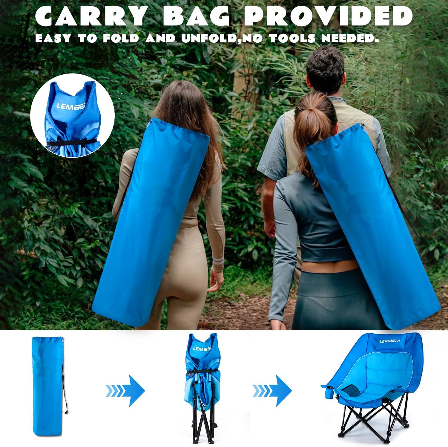 LEMBERI Oversized Heavy Duty Camping Chair for Adults,500lbs Comfortable Folding Lawn Chairs,Large Outdoor Portable Chair with Cup Holder,Side Pocket and Cooler Bag - Image 8