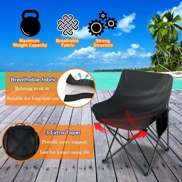 HaSteeL Folding Camping Chair, Portable Foldable Camp Chair for Adults, Comfortable 600D Oxford Fabric Collapsible Lawn Chairs for Indoor Outdoor Beach, 250lbs Weight Capacity, Storage Bag, Black - Image 4