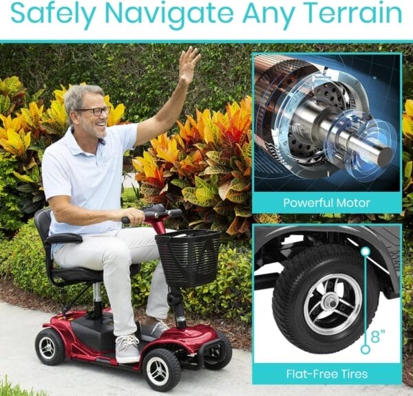Vive 4 Wheel Mobility Scooter - Electric Powered Wheelchair Device - Compact Heavy Duty Mobile for Travel, Adults, Elderly - Long Range Power Extended Battery with Charger & Basket (FSA/HSA Eligible) - Image 5