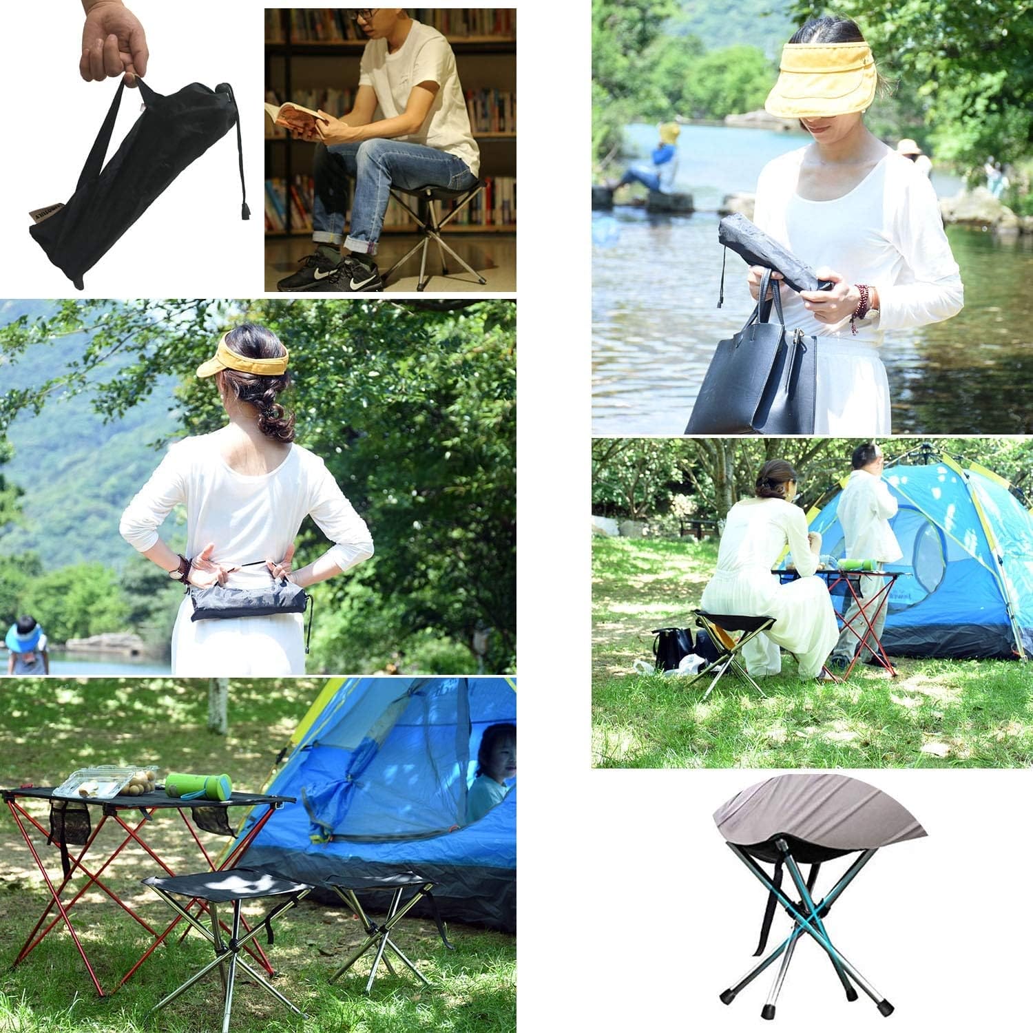 LIBOSULV Folding Camping Stool, Retractable Camping Chair, Super Compact, for Travel, Hiking, Gathering, Barbecue, with Carry Bag, Storage Size 11.61"x2.56"x2.56" - Image 7