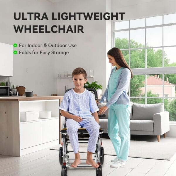 Ultra-Lightweight 19lbs Foldable Transport Wheelchair for Seniors - Portable Aluminum Travel Wheelchair with Carrying Bag, Supports 220lbs Capacity - Image 4
