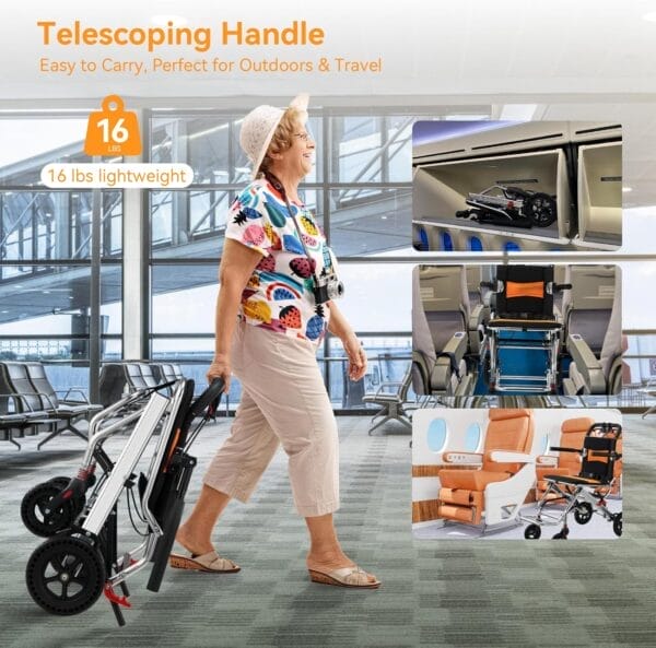 Ultra-Lightweight 19lbs Foldable Transport Wheelchair for Seniors - Portable Aluminum Travel Wheelchair with Carrying Bag, Supports 220lbs Capacity - Image 7