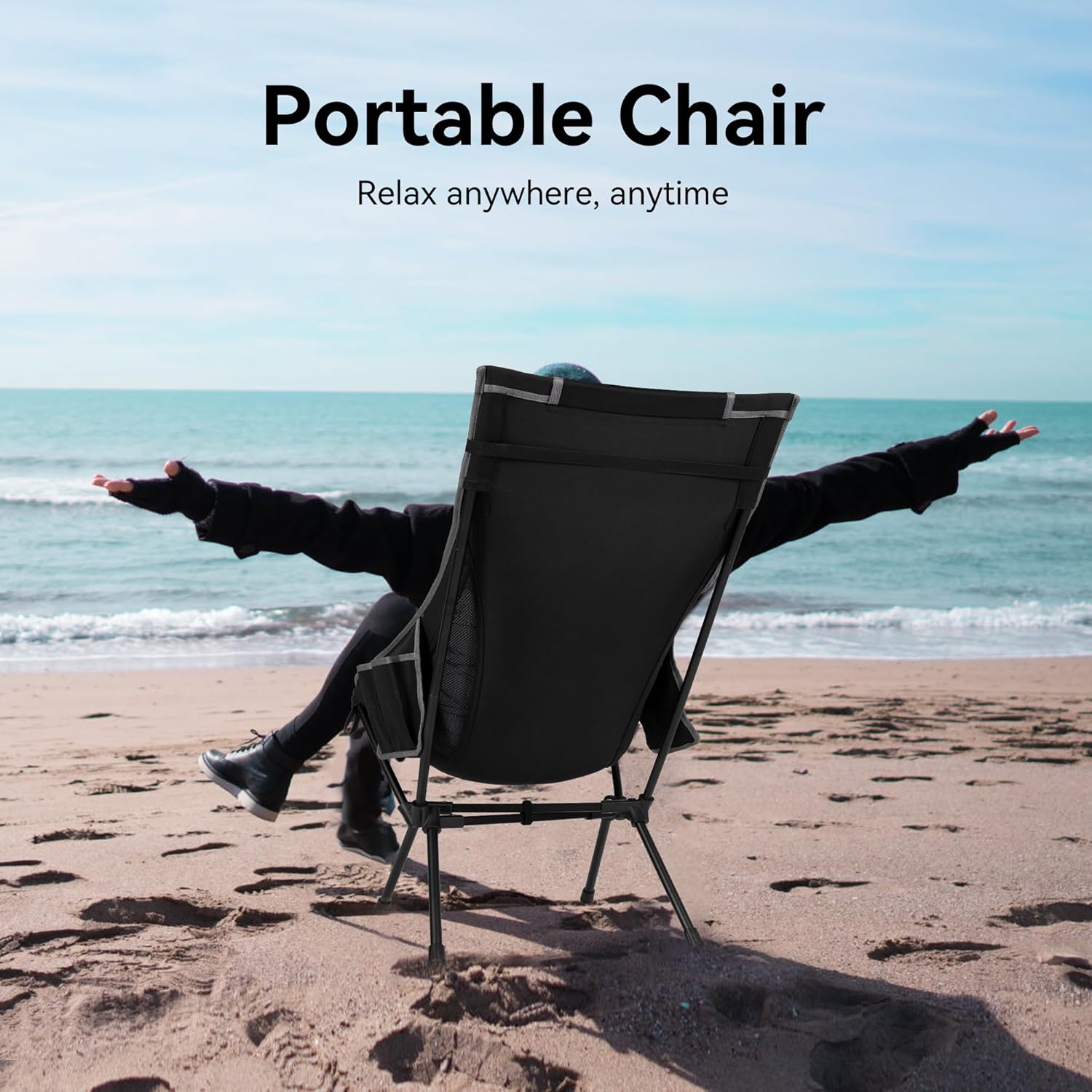 TOBTOS Portable High Back Camping Chair, Support Heavy Duty 440 lbs, Compact Folding Chair with Detachable Pillow for Camp, Hiking, Backpacking (Black) - Image 7