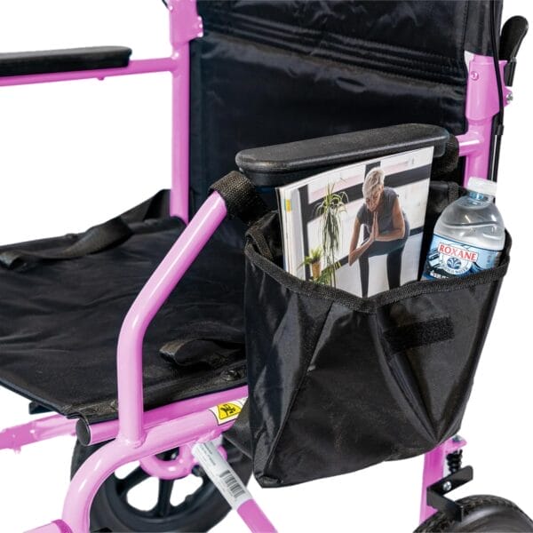 Platinum Health Hummingbird™ Ultra-Lightweight Foldable Transport Wheelchair, Handbrakes,12-Inch Rear Wheels, Extra-Wide Seat. Convenient Table-Length Padded Armrests. (Sunrise Pink) - Image 2