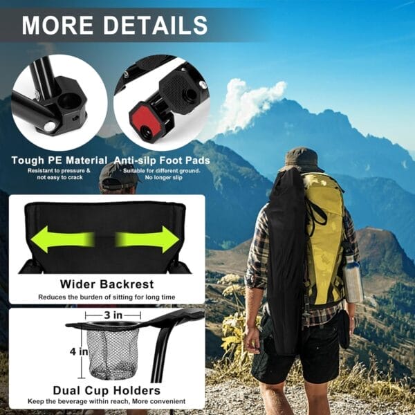 Joyfair Portable Camping Chair, Outdoor Lawn Folding Chairs for Adults, Heavy Duty Large Foldable Chairs for Beach, Fishing, Tailgating Outdoor Sport, 2 Cup Holders & Carry Bag - Image 5