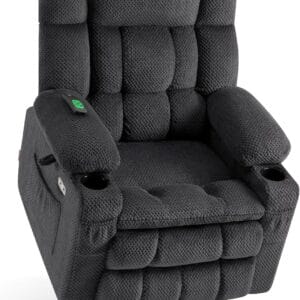 MCombo Large Dual Motor Power Lift Recliner Chair Sofa with Massage and Heat for Tall Elderly People, Infinite Position, USB Ports, Cup Holders, Fabric 7896 (Large, Dark Gray)