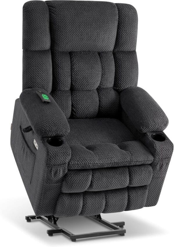 MCombo Large Dual Motor Power Lift Recliner Chair Sofa with Massage and Heat for Tall Elderly People, Infinite Position, USB Ports, Cup Holders, Fabric 7896 (Large, Dark Gray)