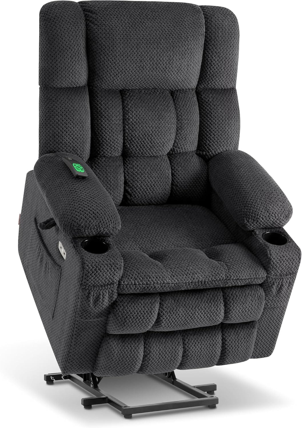 MCombo Large Dual Motor Power Lift Recliner Chair Sofa with Massage and Heat for Tall Elderly People, Infinite Position, USB Ports, Cup Holders, Fabric 7896 (Large, Dark Gray)