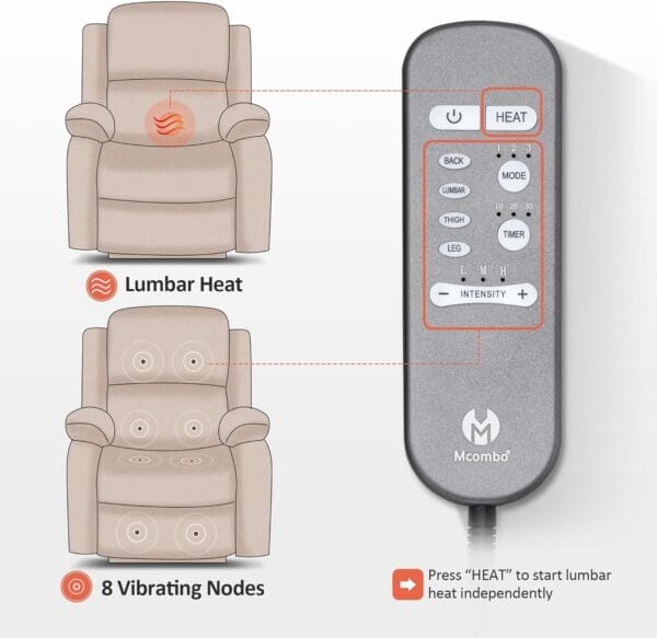 MCombo Small-Regular Power Lift Recliner Chair with Massage and Heat for Petite Elderly People, 3 Positions, 2 Side Pockets, USB Ports, Faux Leather 7408 (Beige, Small-Regular) - Image 5