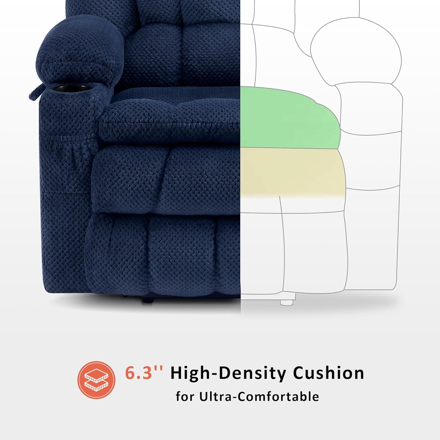 MCombo Large Dual Motor Power Lift Recliner Chair Sofa with Massage and Heat for Tall Elderly People, Infinite Position, USB Ports, Cup Holders, Fabric 7896 (Large, Navy Blue) - Image 8