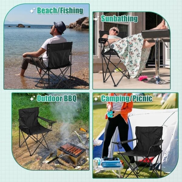 HaSteeL Camping Chair, Oversized Folding Lawn Chair for Adults, Foldable Camp Chair with Cup Holders Portable for Outdoor Fishing, Hiking, Travel, Picnic, Beach, Carrying Bag & Supports 275lbs (Black) - Image 7