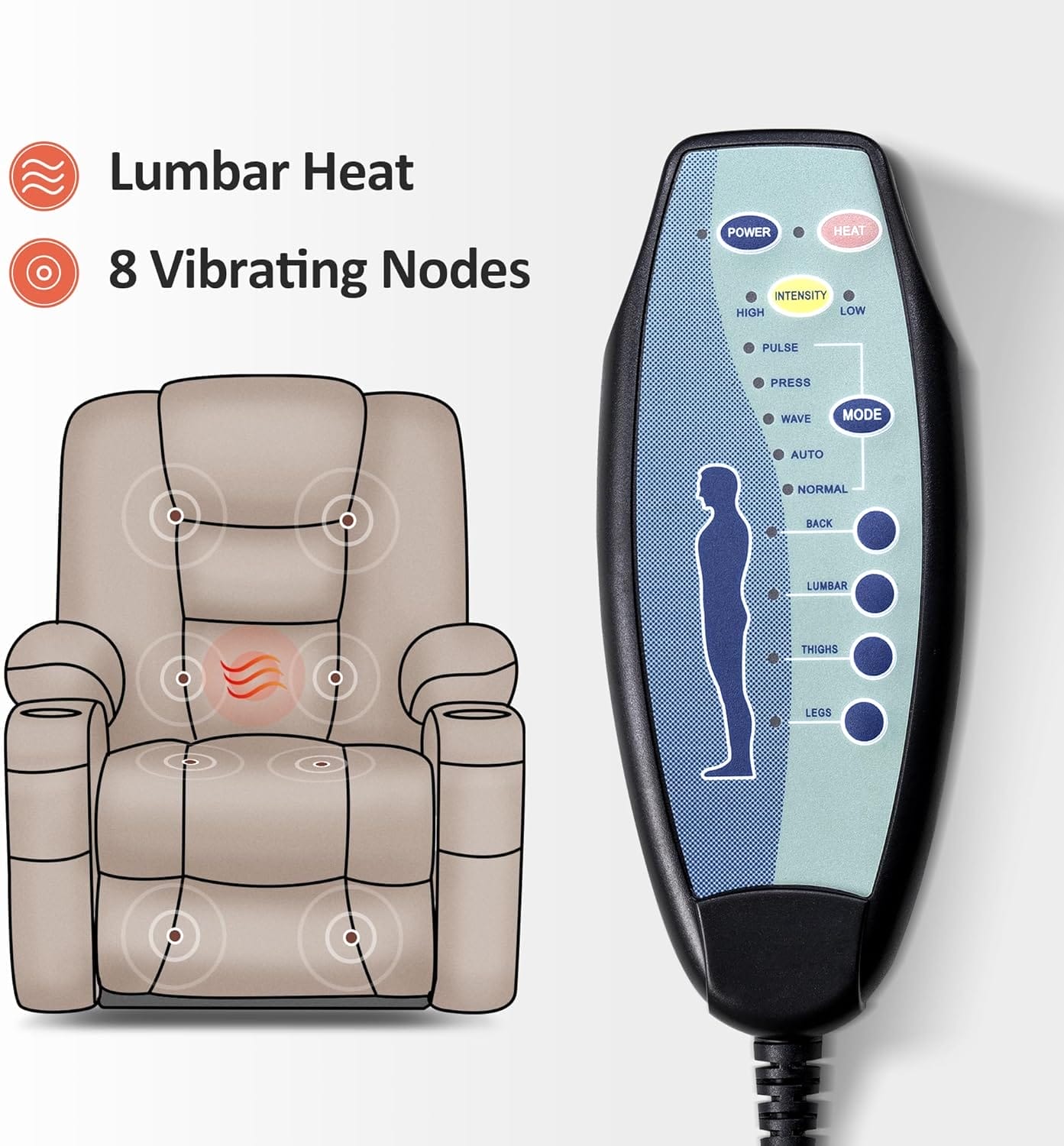 MCombo Large Power Lift Recliner Chair Sofa with Massage and Heat for Big and Tall Elderly People, 3 Positions, Cup Holders, and USB Ports, Fabric 7549 (Large, Burgundy) - Image 5