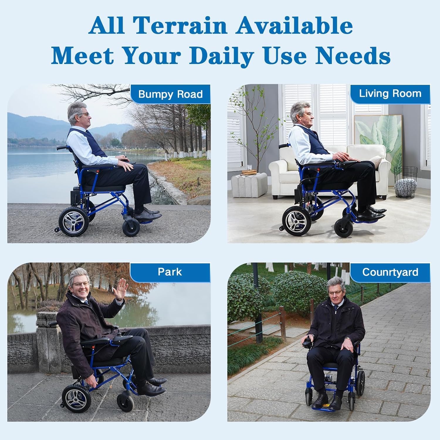 Electric Wheelchairs for Adults,20 Miles Lightweight Foldable Motorized Wheelchair Power Portable Wheelchairs - 500W Motor, Blue - Image 6