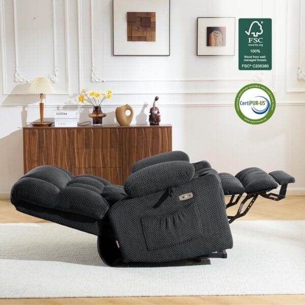 MCombo Large Dual Motor Power Lift Recliner Chair Sofa with Massage and Heat for Tall Elderly People, Infinite Position, USB Ports, Cup Holders, Fabric 7896 (Large, Dark Gray) - Image 3