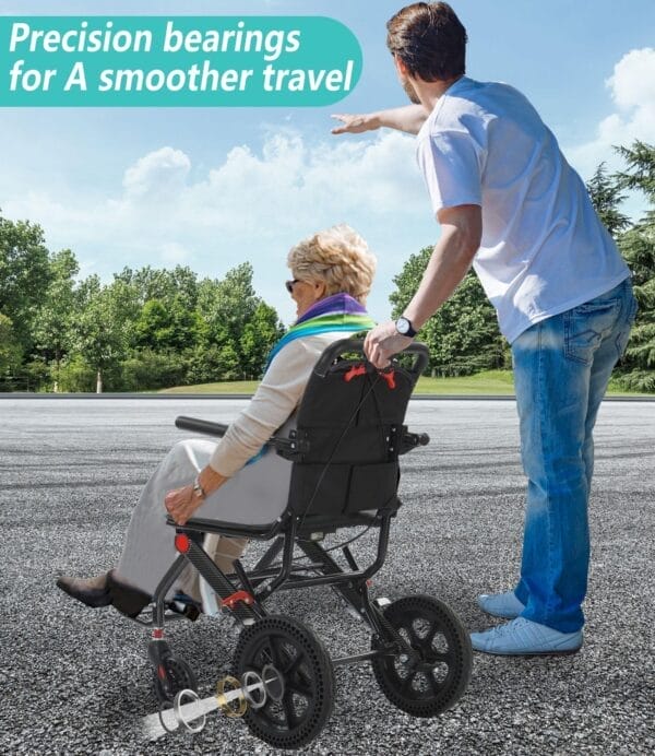 Ultra Light Portable Folding Transport Wheelchair Lightweight Transport Travel Chair Support Aluminum Wheelchair for Adults and Seniors with Handle - Image 6