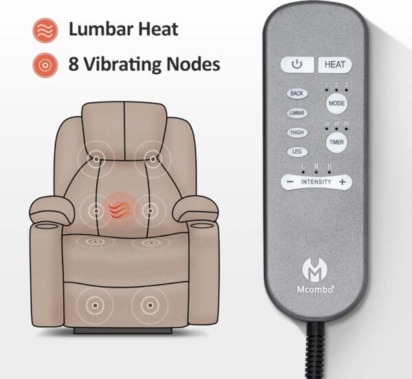 MCombo Large Lay Flat Dual Motor Power Lift Recliner Chair Sofa with Massage and Heat, USB Ports, Extended Footrest, for Elderly People, Infinite Position, Faux Leather 7815 (Cream White) - Image 8