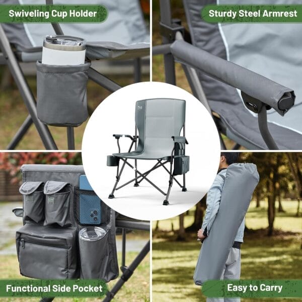 TIMBER RIDGE Oversized Folding Camping Chair High Back Heavy Duty for Adults Support up to 500lbs with Cup Holder, Side Pocket Cooler Bag - Image 8