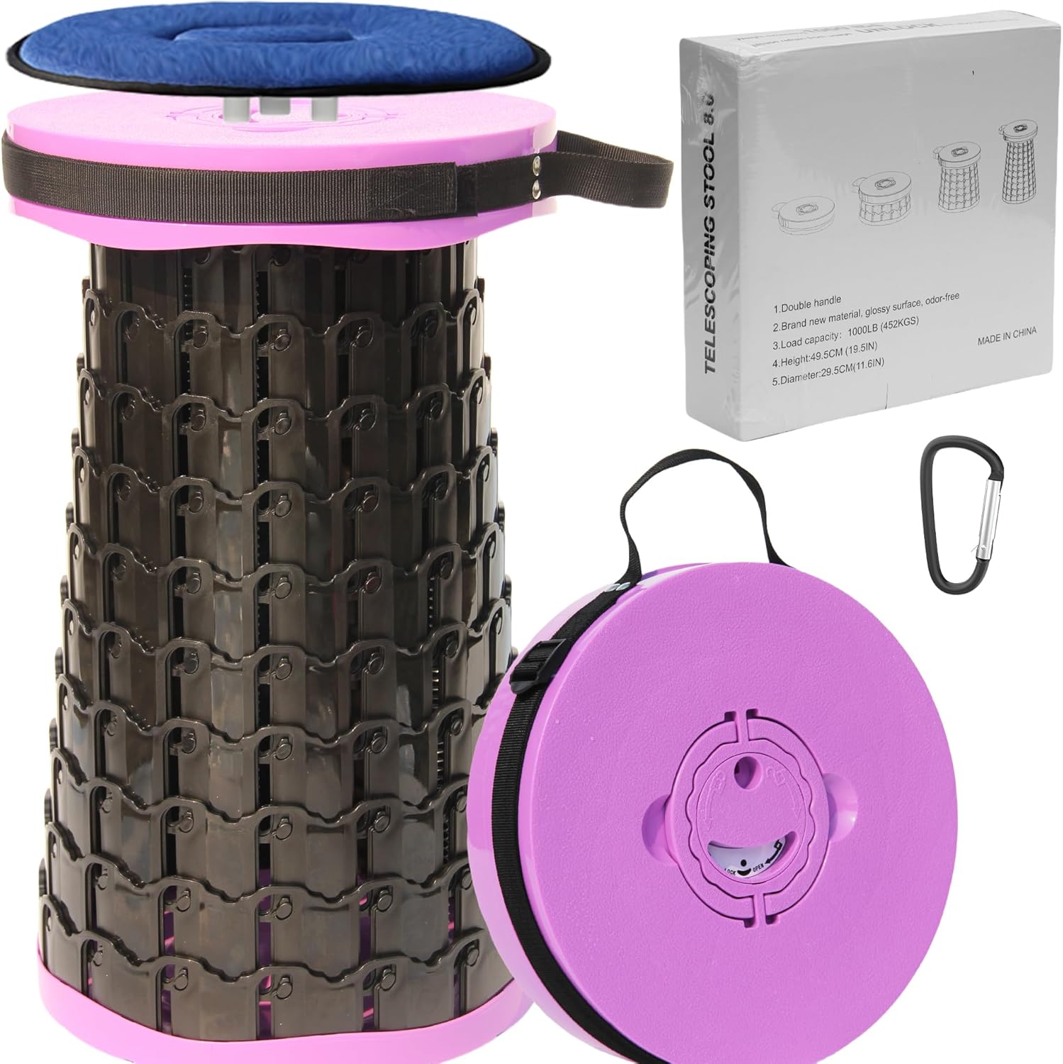 ALEVMOOM 2025 Upgraded XXL Collapsible Stool with Cushion 19.7",1000lbs Max Weight,Wider & Taller Pop Up Seat, Heavy Duty Portable Retractable Folding Chair or Travel Foot Rest for Camping & Outdoors