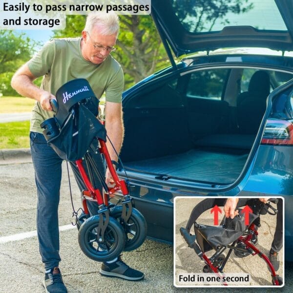Rollator Walker for Seniors, Lightweight Foldable All Terrain Rolling Walker with seat, Aluminum Walkers with 10 inch Rubber Wheels, Handles and Backrest for Seniors and Adult - Image 6