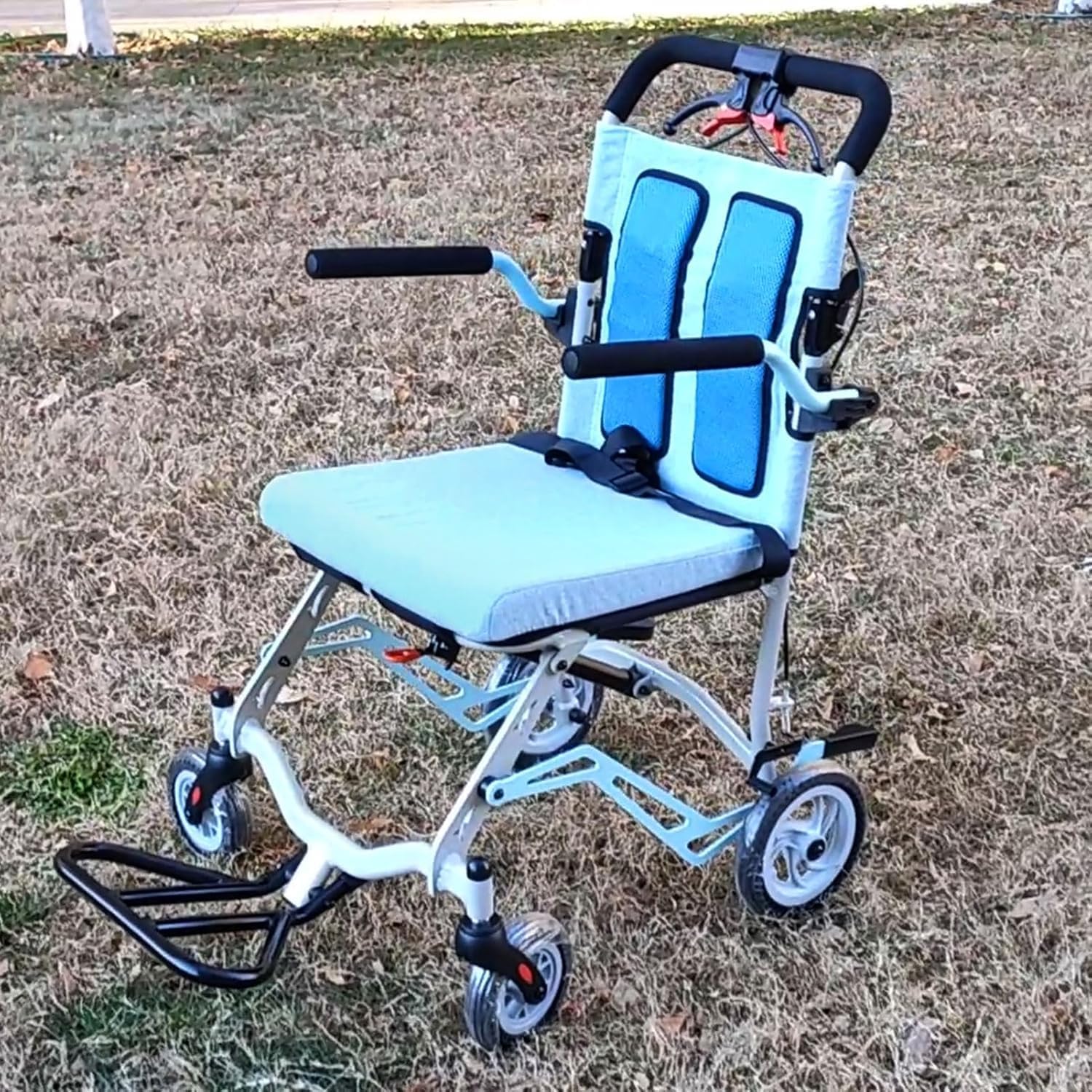 Super Lightweight (Only 19lbs) Portable Transport Travel Wheelchair, Folding Transit Wheelchairs for Adults and Seniors Support 220lbs, Lightweight Aluminum Wheelchair for Elderly Blue - Image 9