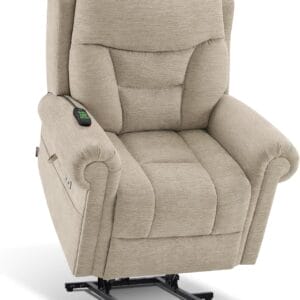MCombo Triple Motor Power Lift Recliner Chair with Massage and Lumbar&seat Heating, Rolled Arms, Adjustable Headrest for Elderly People, Fabric 7888 (Beige, Medium)