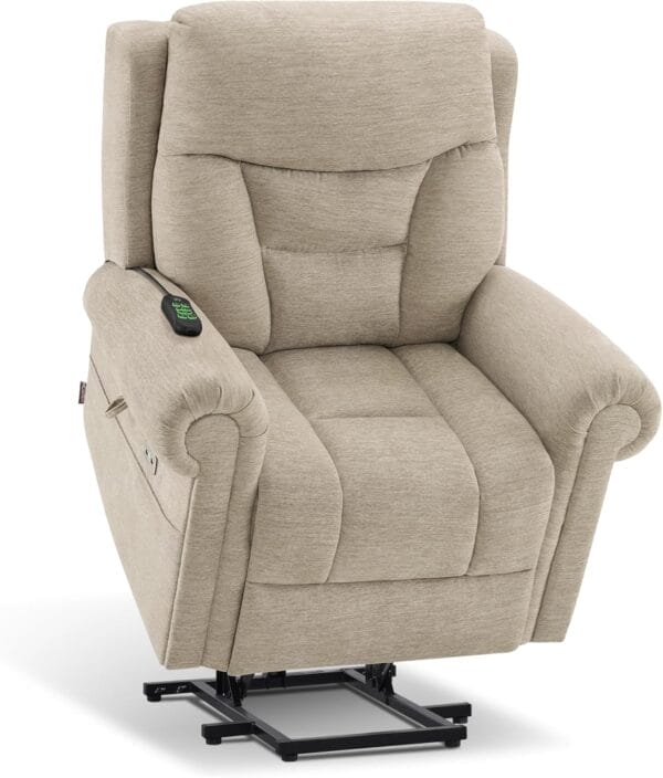 MCombo Triple Motor Power Lift Recliner Chair with Massage and Lumbar&seat Heating, Rolled Arms, Adjustable Headrest for Elderly People, Fabric 7888 (Beige, Medium)