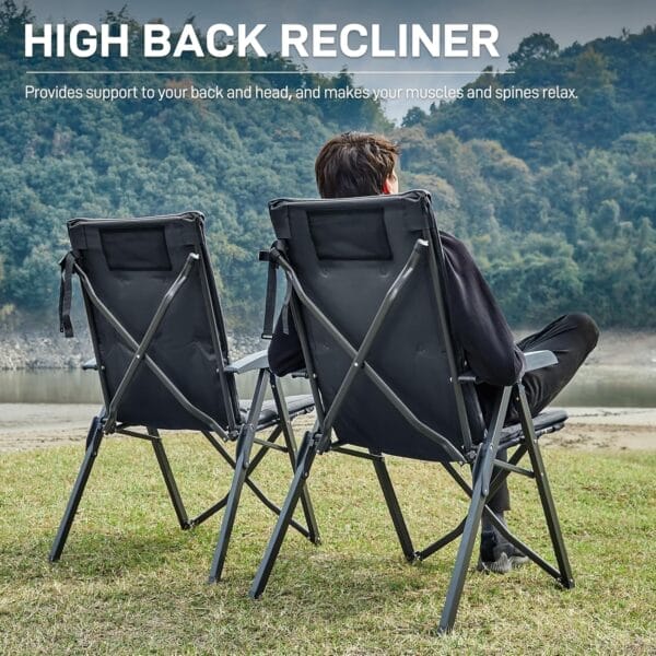 EVER ADVANCED Folding Camping Recliner Chair Fully Padded with Adjustable High Back Support Portable for Adults Patio Reclining Chair, Black - Image 3