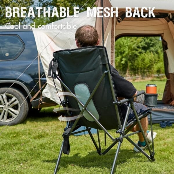 PORTAL Oversized Folding Camping Chair High Back Portable Lawn Chairs for Adults Outdoor Sports with Hard Armrest Cup Holder，Supports 400LBS Black - Image 4