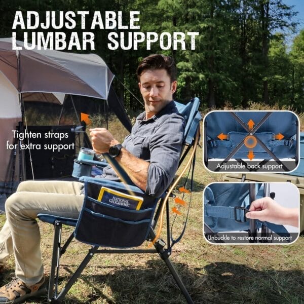 PORTAL Camping Chair with Lumbar Support for Adults Folding Portable High Back Oversized, 400LBS - Image 4