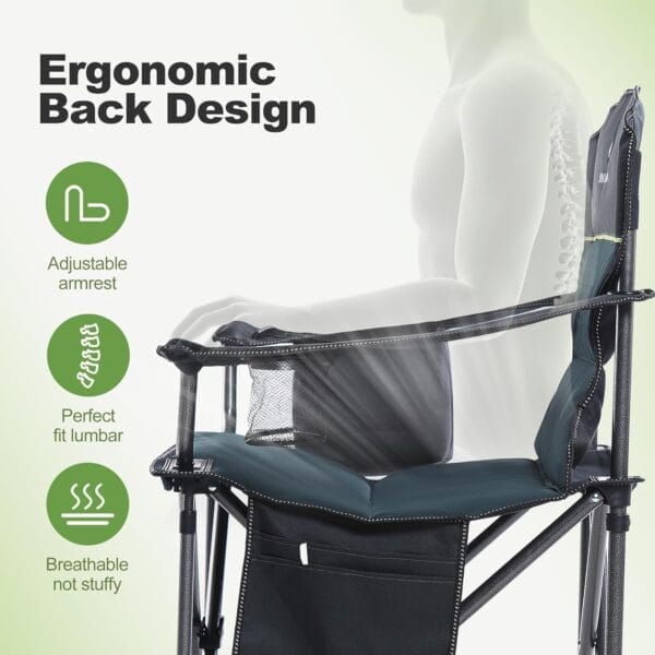 LET'S CAMP Oversized Folding Camping Chair Portable Outdoor Heavy Duty Padded Chairs Lawn Chair with Cup Holder, Storage Pocket and Cooler Bag, Supports 450LBS, for Camp, Travel, Picnic,2 Pack(Green) - Image 8