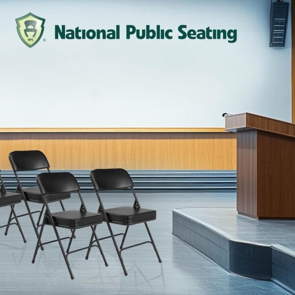 National Public Seating Premium Cushioned Portable Folding Chairs 3200 Series Upholstered, Heavy-Duty Foldable Chairs for Indoor & Outdoor Use – Set of 2, Comfortable & Durable, Black - Image 3