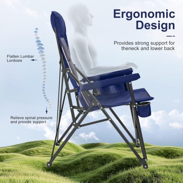 LET'S CAMP Oversized Camping Chairs 29.52" High Back Heavy Duty Lawn Chair Support 500LBS, Portable Collapsible Chair with Cup Holder, Side Pocket,2 Pack(Blue) - Image 9
