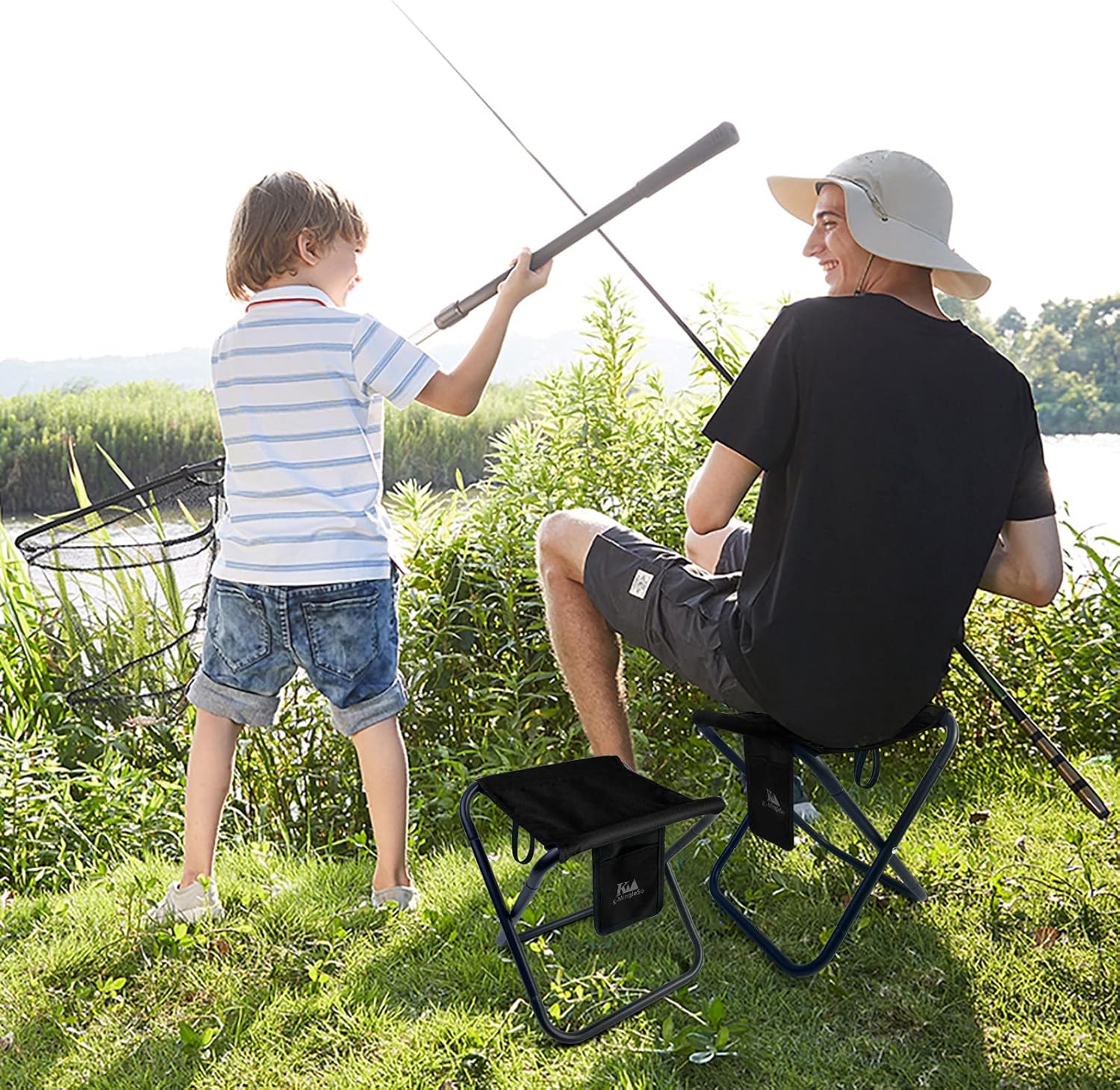 Upgraded Portable Folding Stool, 13 Inch Camping Stool for Adults Fishing Hiking Gardening and Beach with Carry Bag, Hold Up to 450lbs[Black] - Image 2