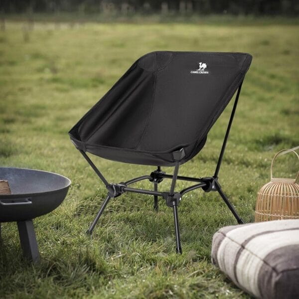 CAMEL CROWN Folding Camping Chair, Lightweight Portable Compact Lawn Chair with Side Pocket for Outdoor Travel Beach Picnic Hiking Backpacking Black - Image 8