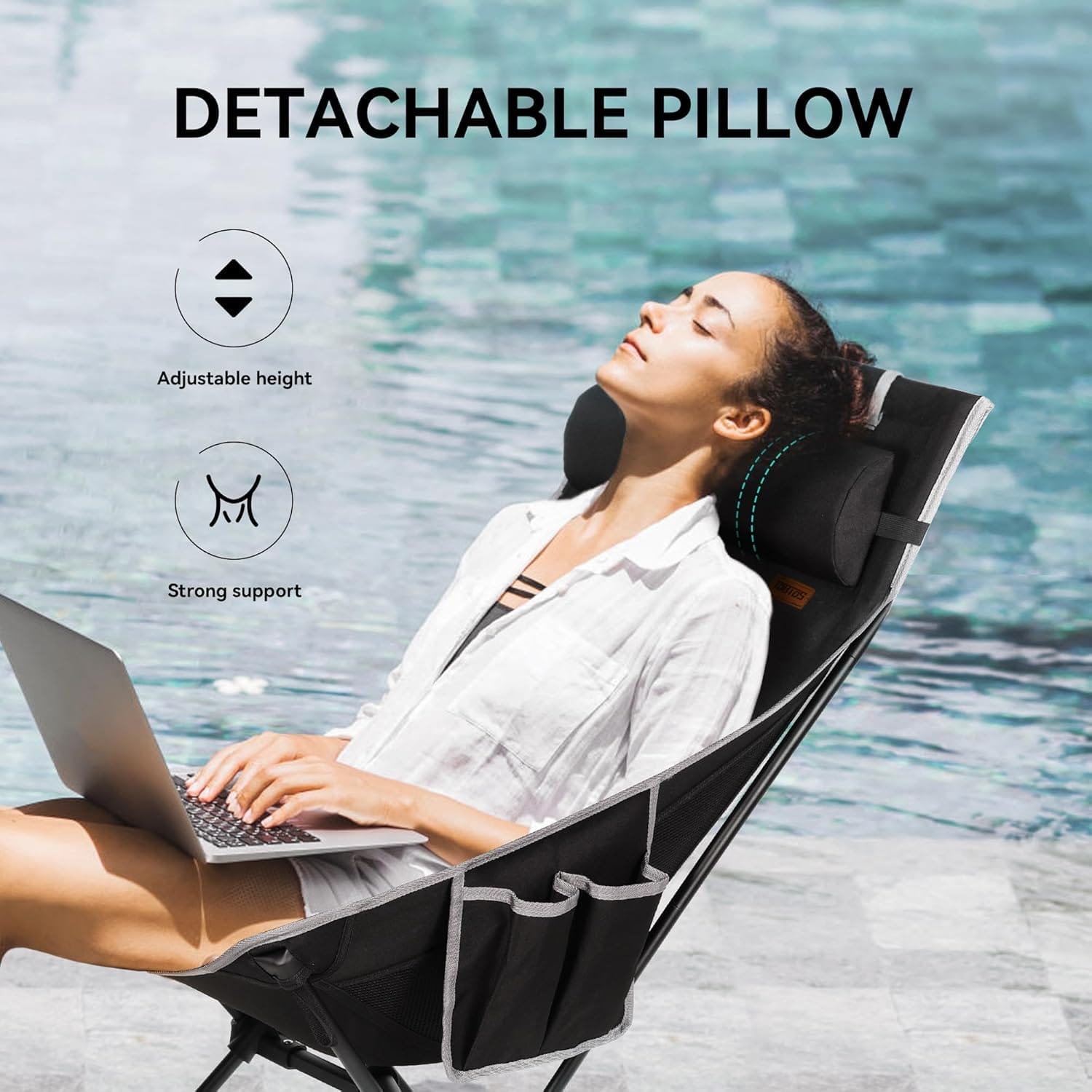 TOBTOS Portable High Back Camping Chair, Support Heavy Duty 440 lbs, Compact Folding Chair with Detachable Pillow for Camp, Hiking, Backpacking (Black) - Image 5