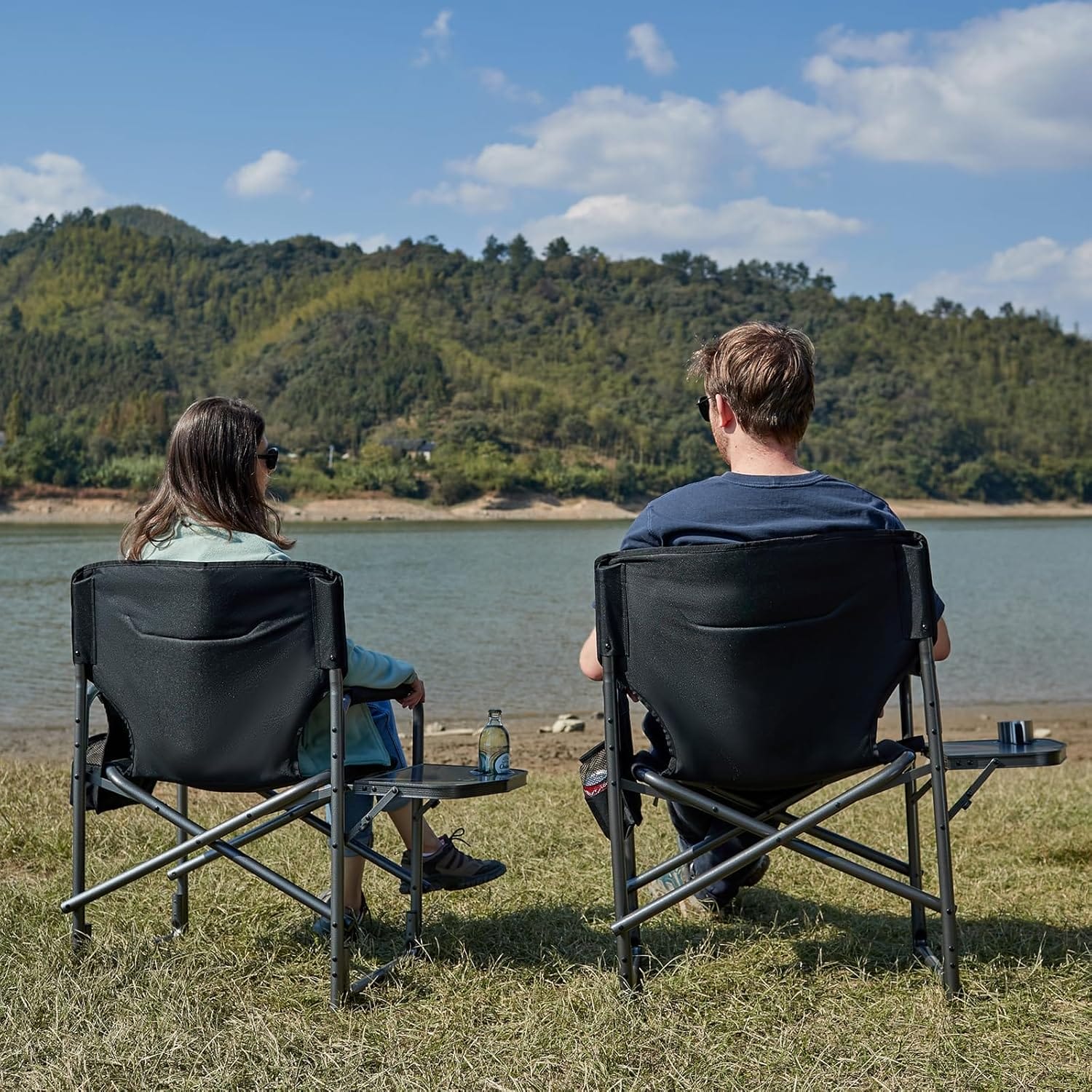 TIMBER RIDGE Aluminum Oversized Camping Chair, Lightweight Portable Directors Chair with Side Table Detachable Side Pocket for Outdoor Camping, Lawn, Picnic, Support 400lbs Black 2 Pack - Image 8