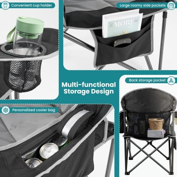 OLIXIS Heavy Duty Camping Chairs 450lbs Capacity Portable Folding Chair with Cup Holder and Cooler Bag,Sturdy Steel Frame Outdoor Chair for Backyard,Beach,Fishing - Image 5